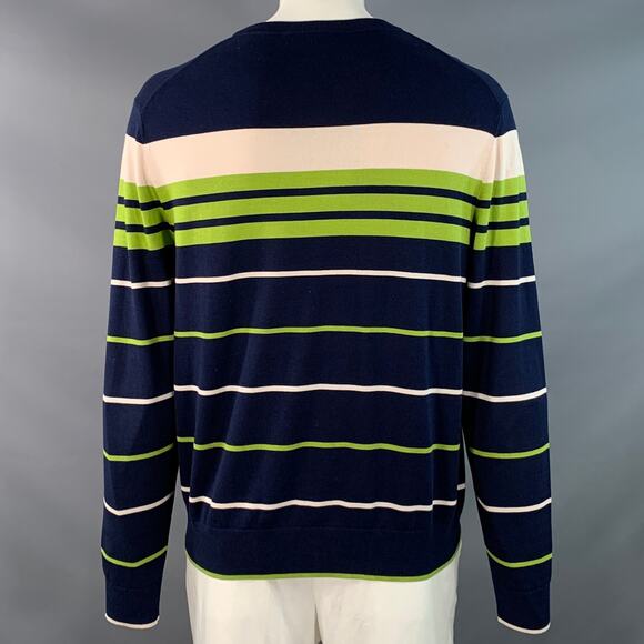 MR TURK Size XL Navy Green White Stripe Cotton Modal Crew Neck Pullover - Picture 3 of 5